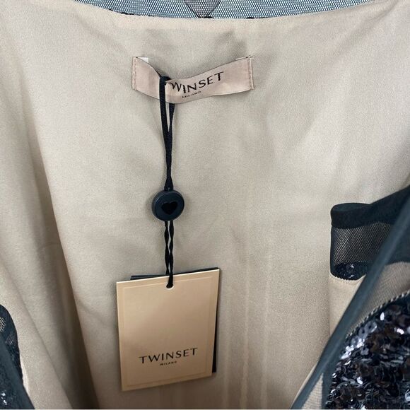 Twinset Milano Women’s Midi Sequin Abito Black Mini Dress size 46 10US NWT - Picture 2 of 5